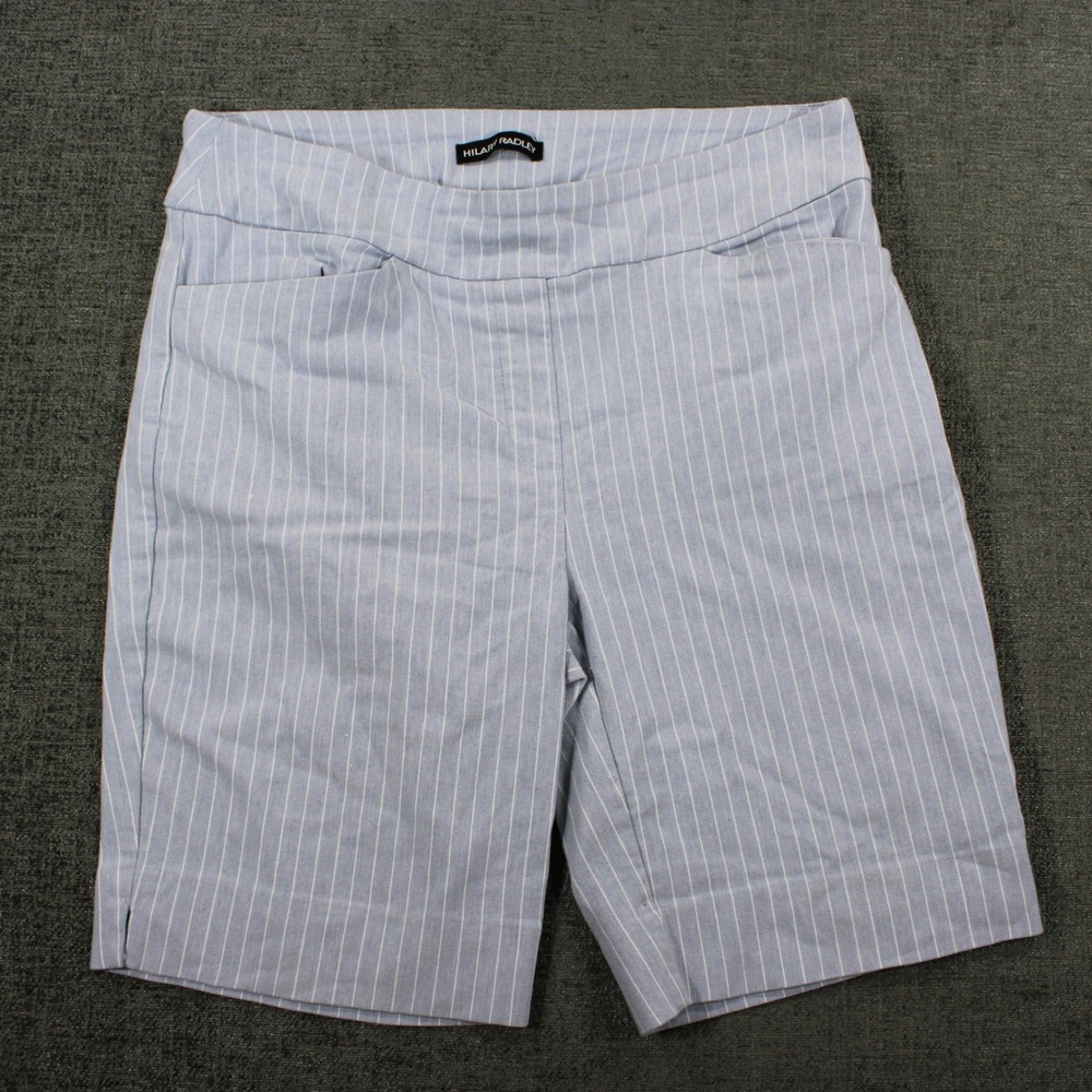Hilary Radley Womens Blue Pinstripe Pull On Shorts Elastic Waist Size Medium